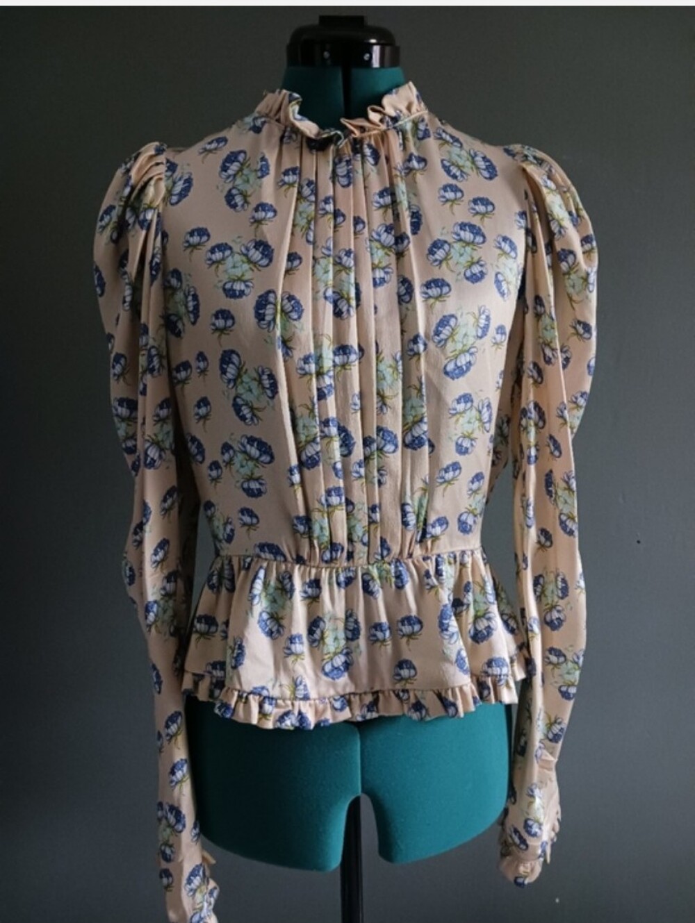Magda Butrym Silk Floral Peplum Long-Sleeve Top ,blouse Size 34